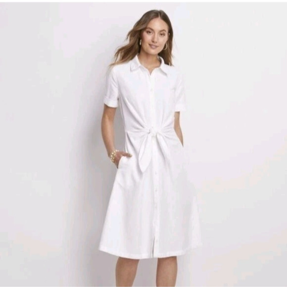 Vineyard Vines Womens White Tie Front Dress 6 Linen Cotton Blend Vacation Resort - Picture 2 of 8
